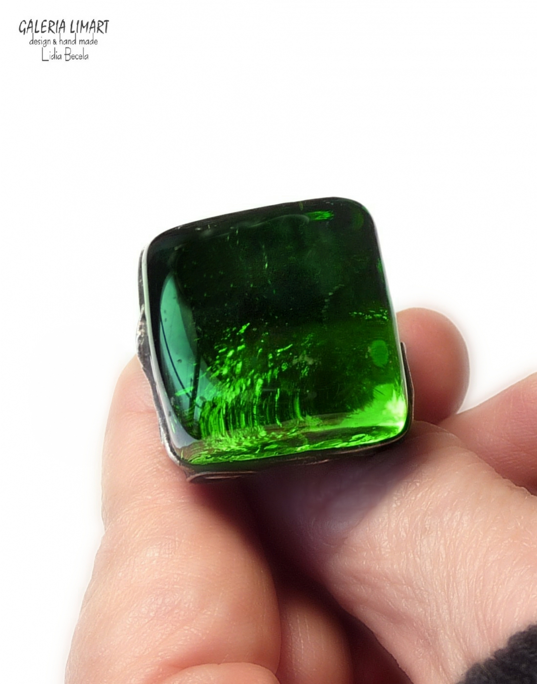Zielony kwarc pierścionek unikatowy handmade Zieleń to kolor nadziei